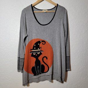 One World Let Live Womens Halloween Spooky Black Cat Print Stretch Tunic 2x